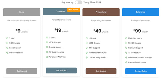 Pricing Table Section for Shopify Horizon